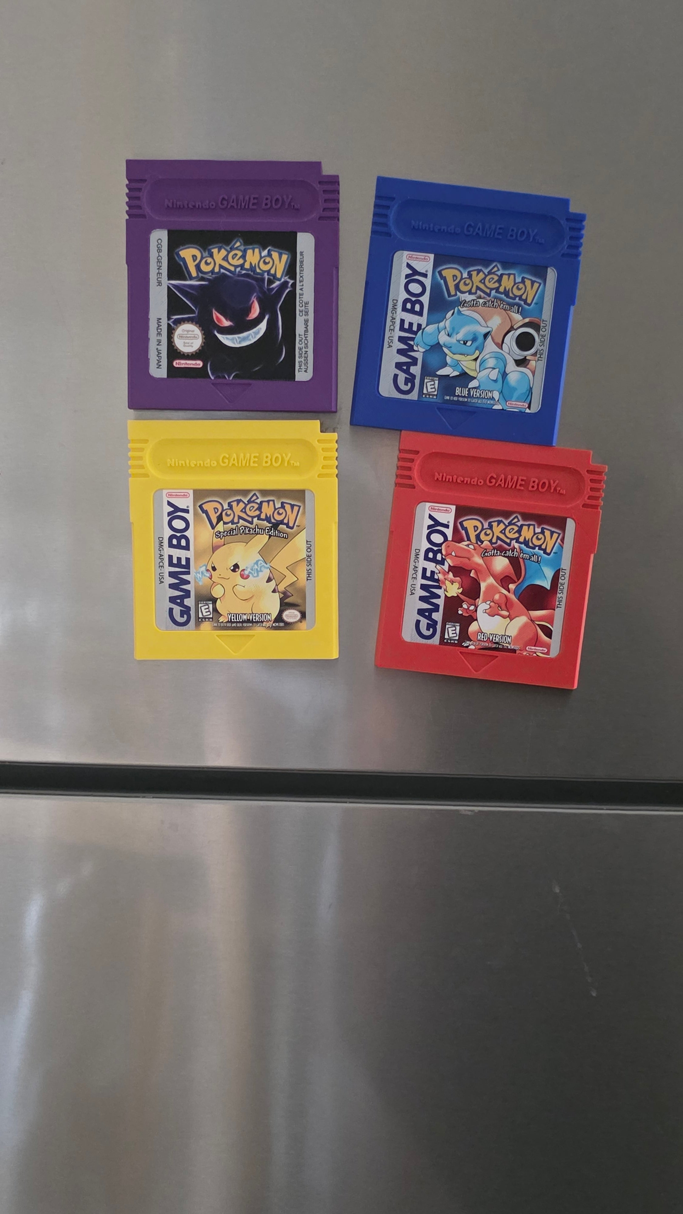 Pokémon Game Boy Cartridge Magnets and Coasters - UV Printed High Def Art - 3D Printed Pikachu Charizard Blastoise Gengar Set of 4