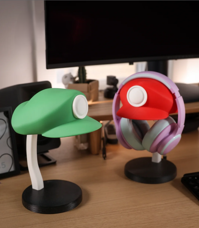 Iconic Plumber Hat Headphone Stand | Retro Video Game Desk Decor | Premium Custom Headset Holder | Unique Gamer Gift Idea - Red or Green