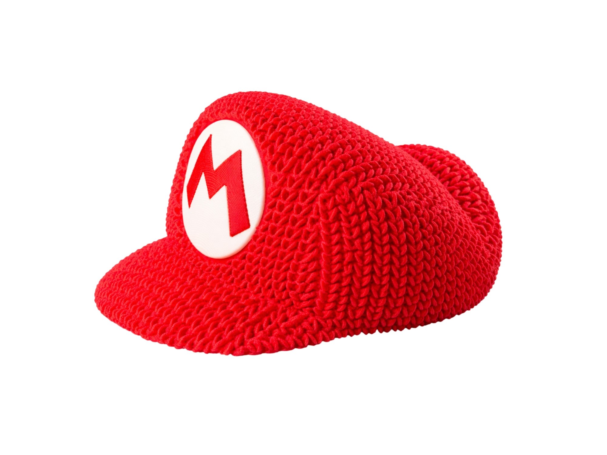 Knitted Super Mario Hat Decor – Mario Cap Gaming Room Decoration – Retro Gamer Gift – Nintendo Inspired Display Piece