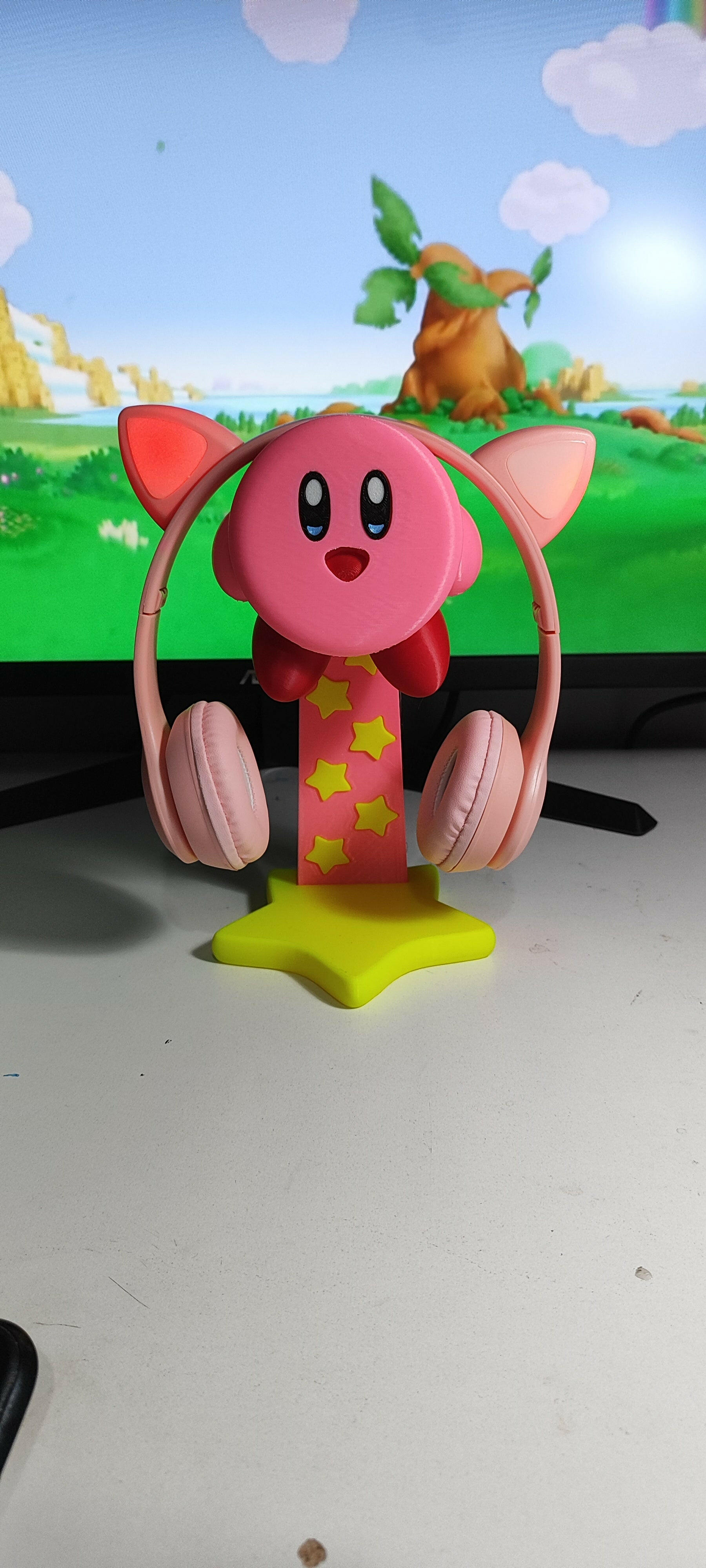Kirby Headphone Stand - Holder,Nintendo Gaming Setup Decor,Kawaii Gameroom Accessory for Kirby Fans,Desk Organizer for Gamers,Xmas Gift Idea - 3DPrintingLabDesigns