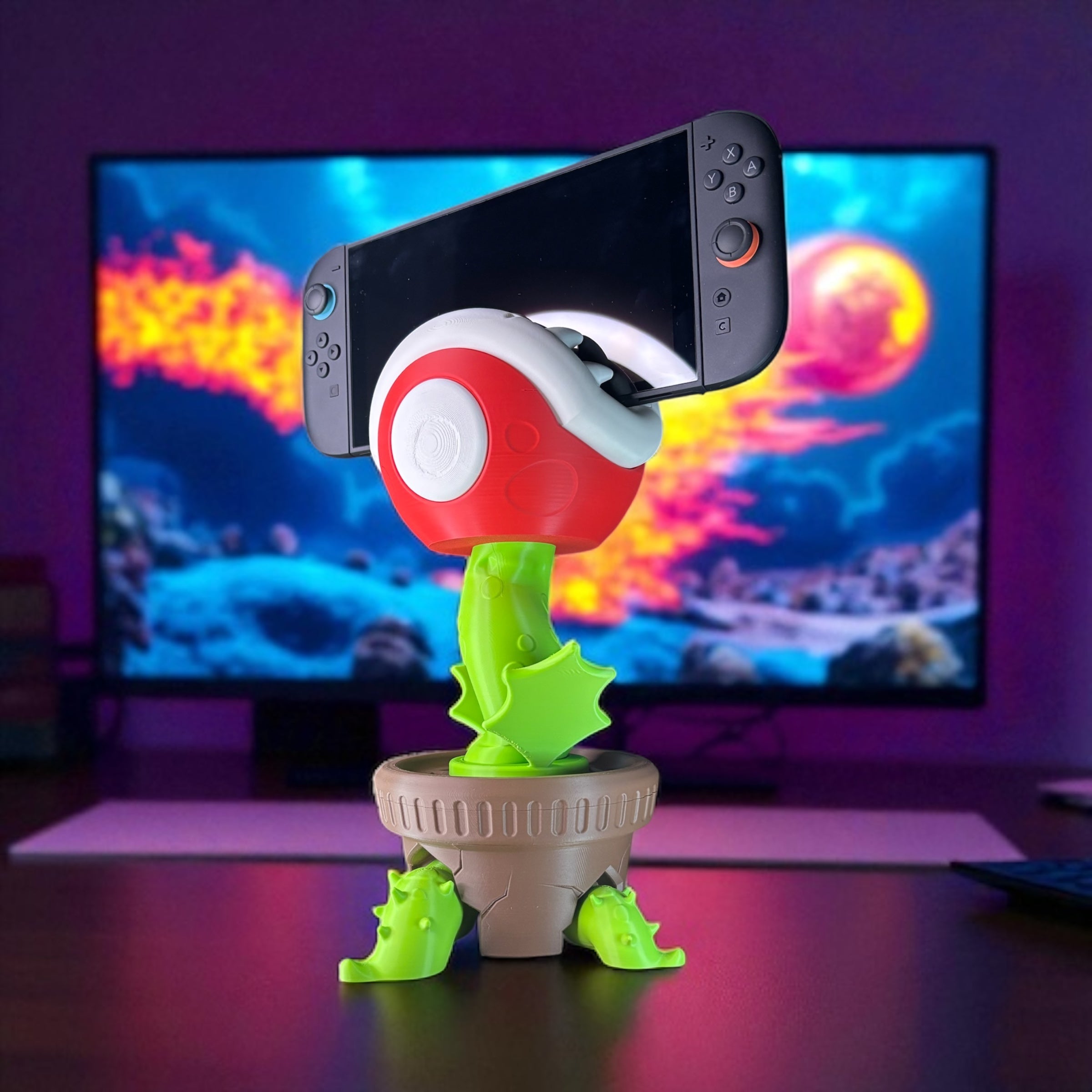 Βάση για το φυτό Piranha - Βάση οθόνης Nintendo Switch 2 - Διακόσμηση παιχνιδιών εμπνευσμένη από το Super Mario