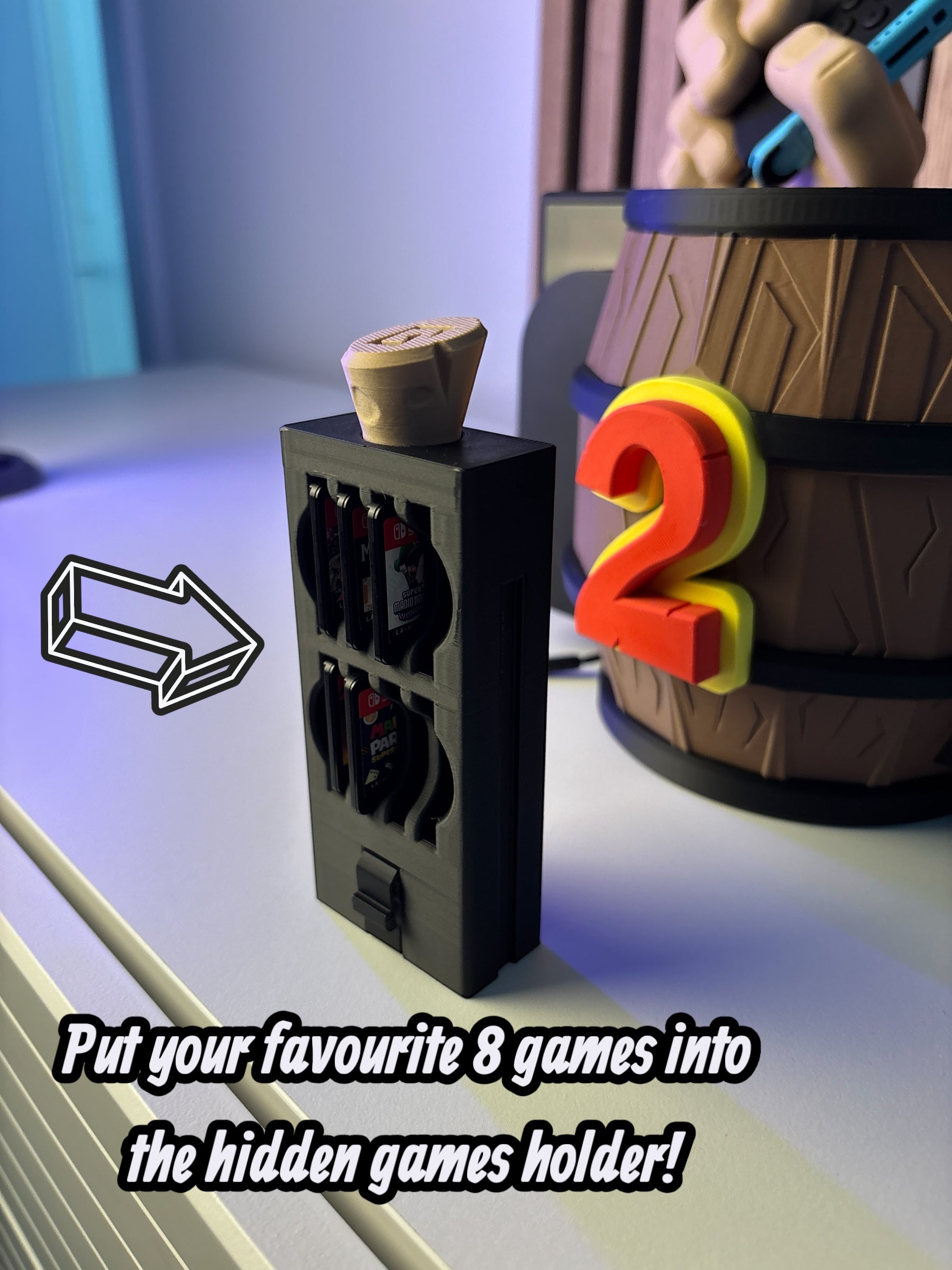 Donkey Kong Switch 2 Dock Stand โ Nintendo Switch 2 DK Holder with Barrel Game Storage & Joy-Con Slots โ Jungle Decor