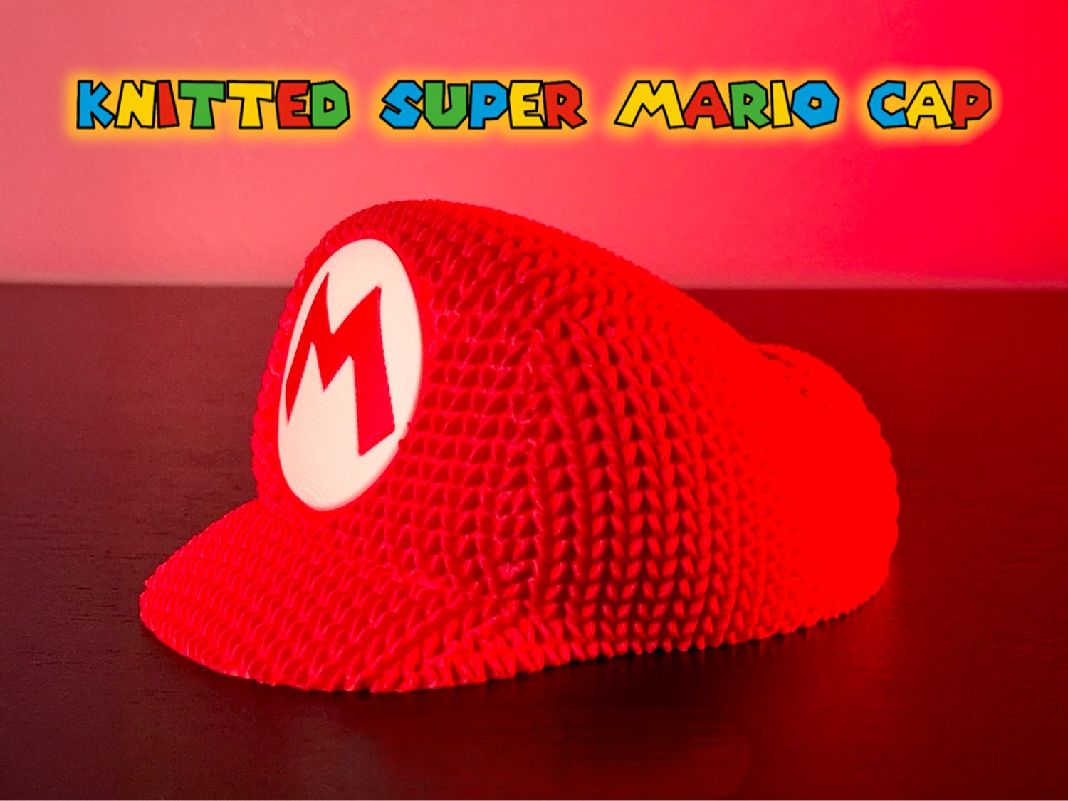 Knitted Super Mario Hat Decor – Mario Cap Gaming Room Decoration – Retro Gamer Gift – Nintendo Inspired Display Piece