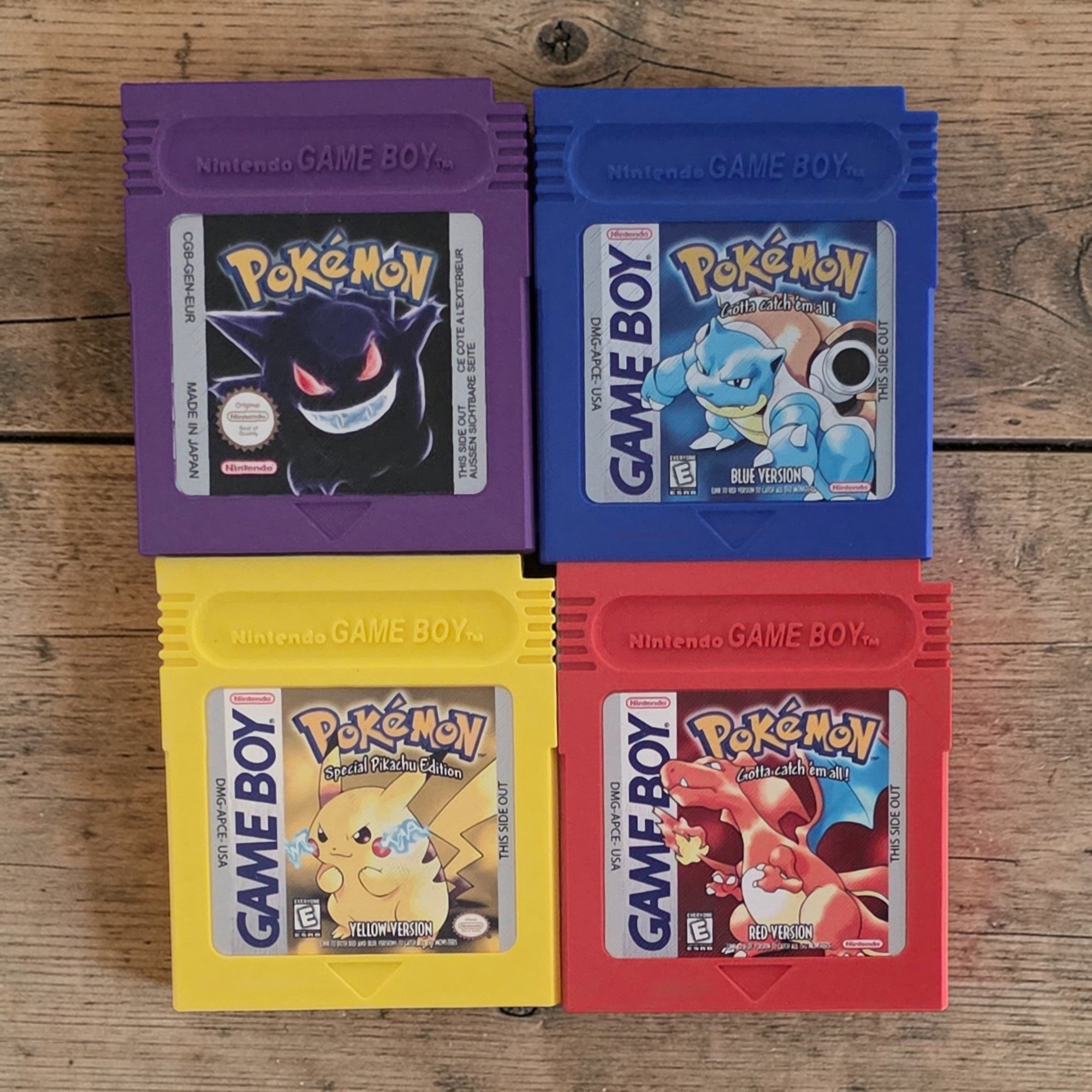 Pokémon Game Boy Cartridge Magnets and Coasters - UV Printed High Def Art - 3D Printed Pikachu Charizard Blastoise Gengar Set of 4