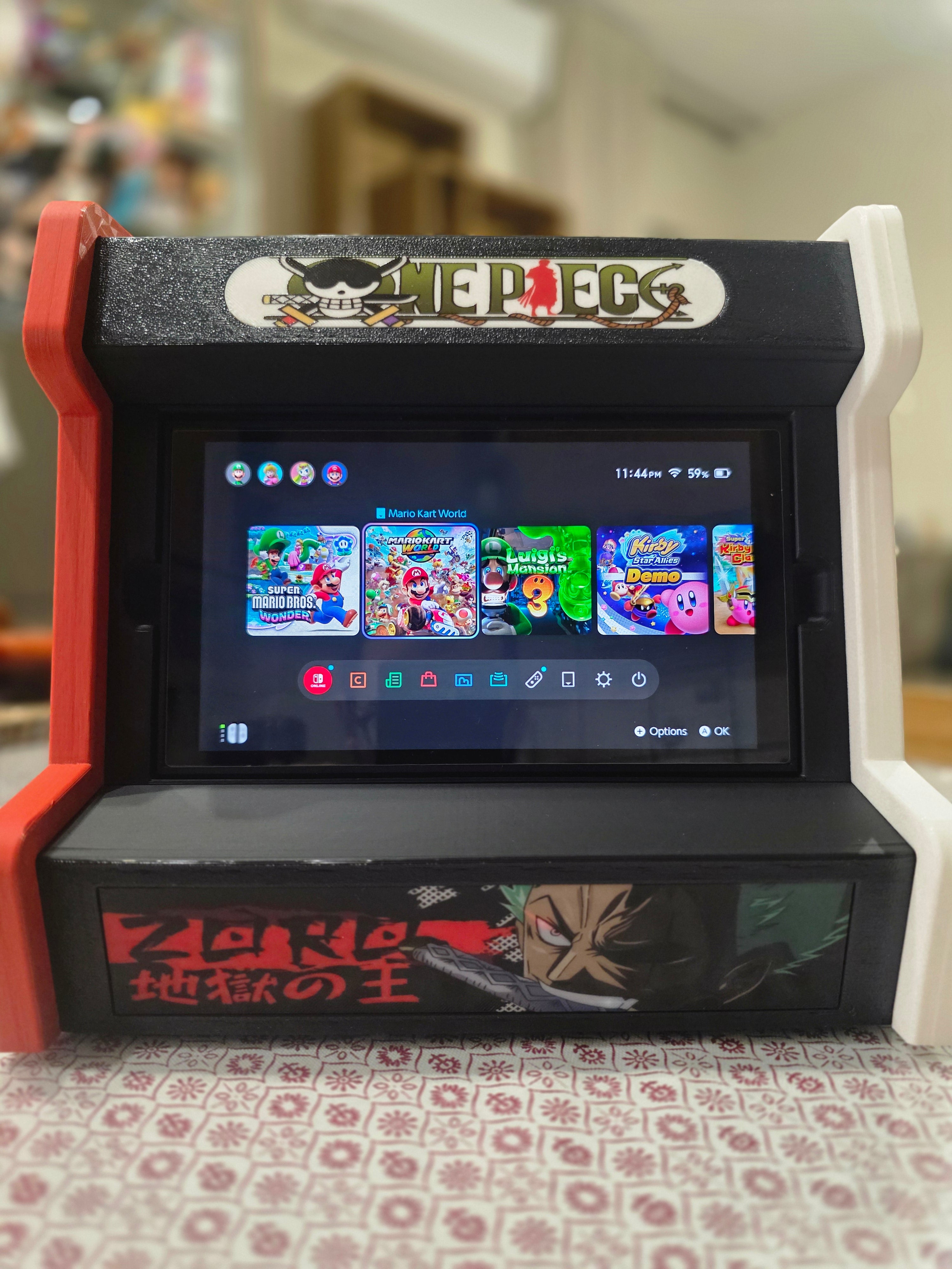 Nintendo Switch 2 Arcade Cabinet Dock in One Piece Roronoa Zoro Theme, Anime Manga Stand gift, Switch & gaming room accessories decor