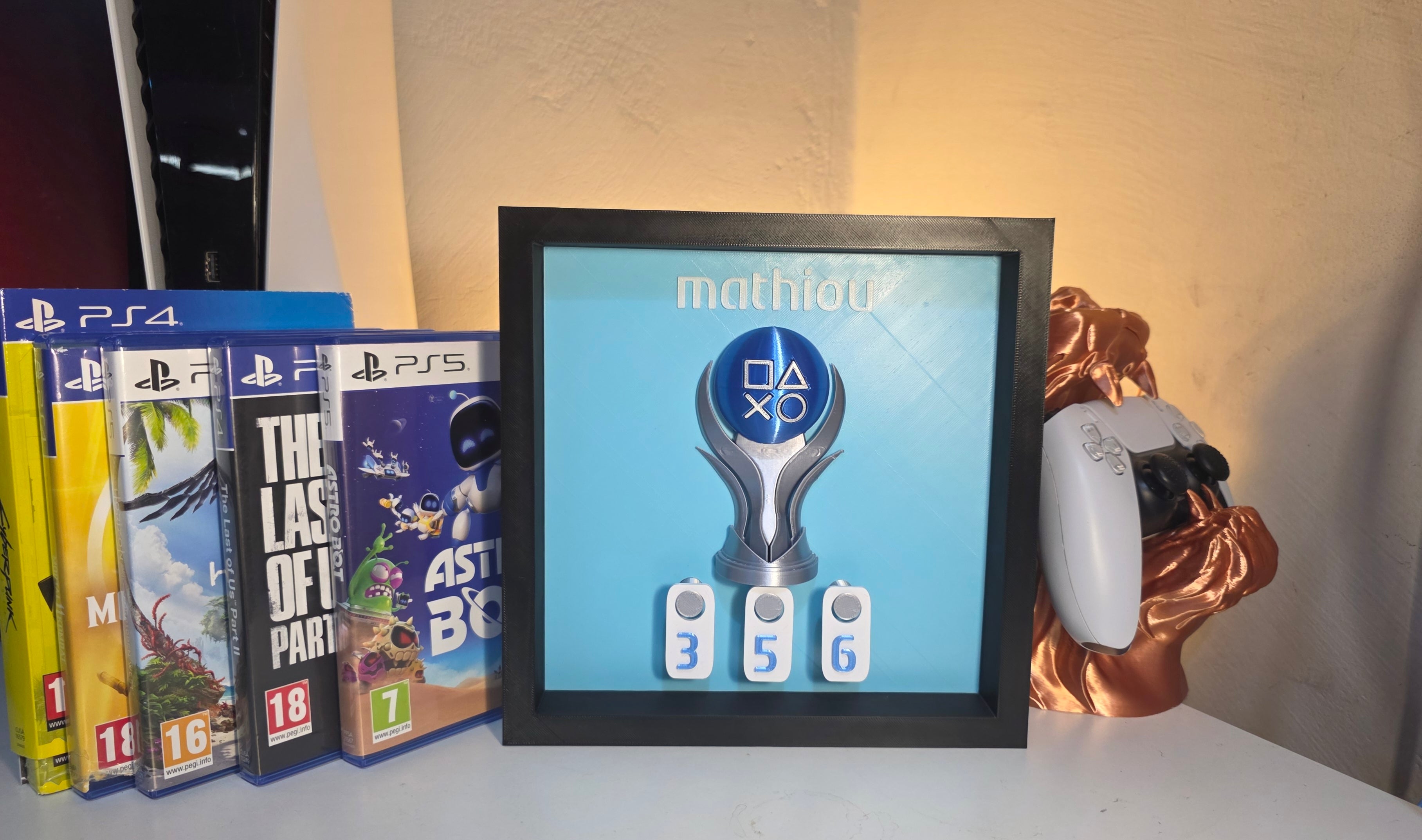 PlayStation Trophy Counter Display – Custom Colors, PSN Name, Platinum Count | Gamer Gift , PS5 Wall Display | Personalized Gaming Decor