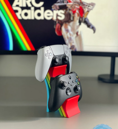 Dual ARC Raiders Controller Stand – 3D Printed Rainbow Holder for Xbox Controllers