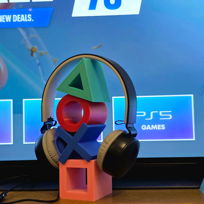 PlayStation Symbols Headset Stand – Retro PS1 Colors , Headphone Holder & Gaming Decor