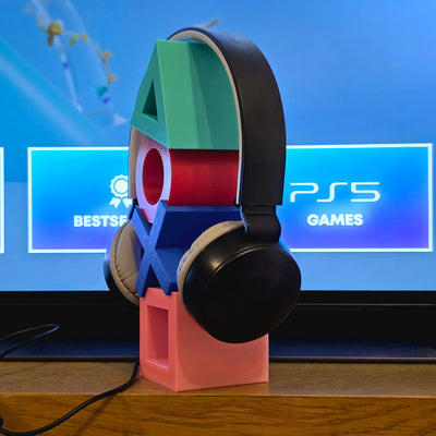 PlayStation Symbols Headset Stand – Retro PS1 Colors , Headphone Holder & Gaming Decor