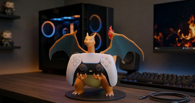 Charizard Controller Holder & Stand for PS5, Xbox, Switch | Fire Dragon Pokemon Figure | Gaming Desk Accessory | Handmade Gift