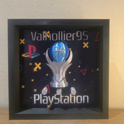 Personalized PlayStation Trophy Counter with Platinum Trophy, PSN name and PlayStation symbols background