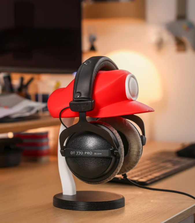 Iconic Plumber Hat Headphone Stand | Retro Video Game Desk Decor | Premium Custom Headset Holder | Unique Gamer Gift Idea - Red or Green