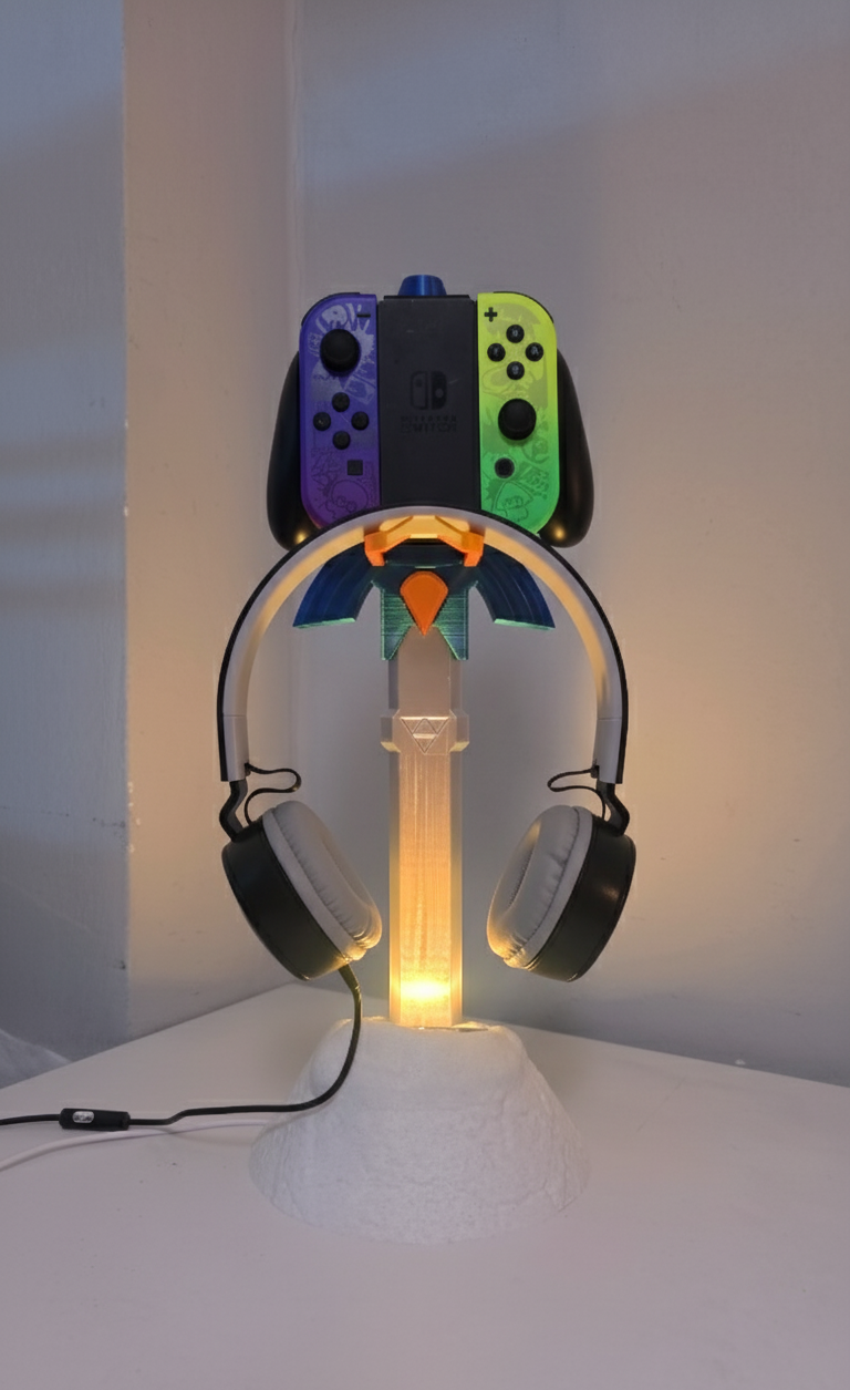 The Master Sword LED Headphone Stand & Nintendo Switch Controller Holder | Ultimate Zelda Gaming Accessory
