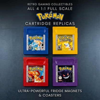 Pokémon Game Boy Cartridge Magnets and Coasters - UV Printed High Def Art - 3D Printed Pikachu Charizard Blastoise Gengar Set of 4