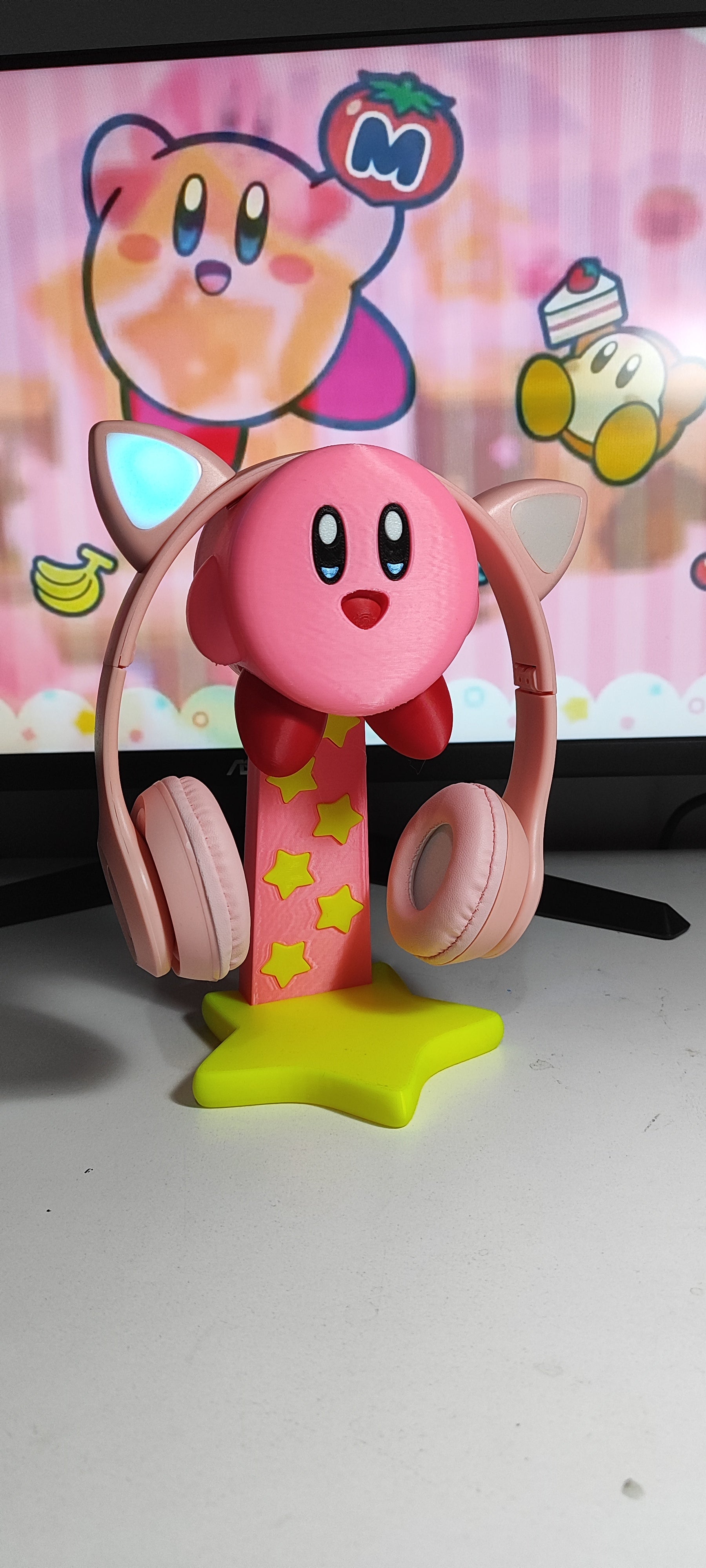 Kirby Headphone Stand - Holder,Nintendo Gaming Setup Decor,Kawaii Gameroom Accessory for Kirby Fans,Desk Organizer for Gamers,Xmas Gift Idea