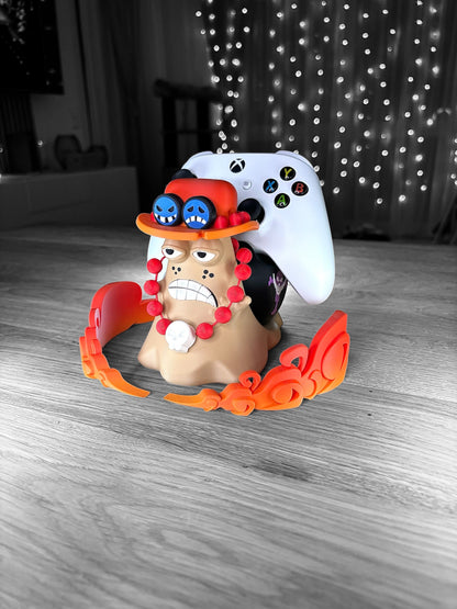 Ace One Piece Controller Stand – Anime Gamer Gift – Universal Holder for PS5, Xbox, Switch – Fire Fist Inspired Gaming Decor