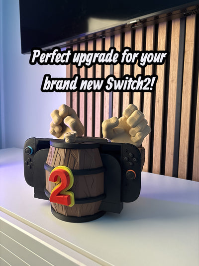 Donkey Kong Switch 2 Dock Stand – Nintendo Switch 2 DK Holder with Barrel Game Storage & Joy-Con Slots – Jungle Decor