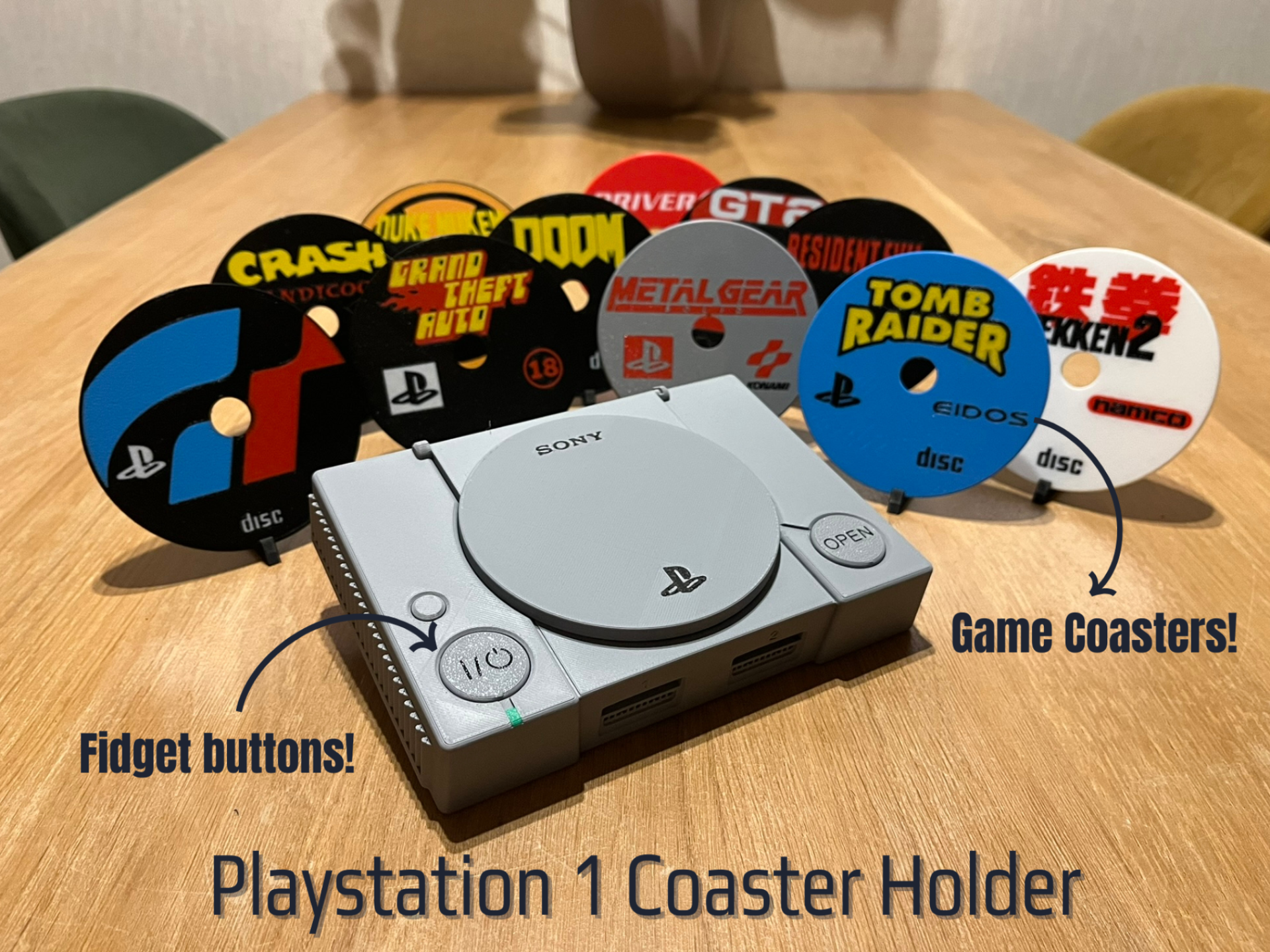 PlayStation 1 Coaster Set: 12 Retro PS1 Game Discs & Console Case