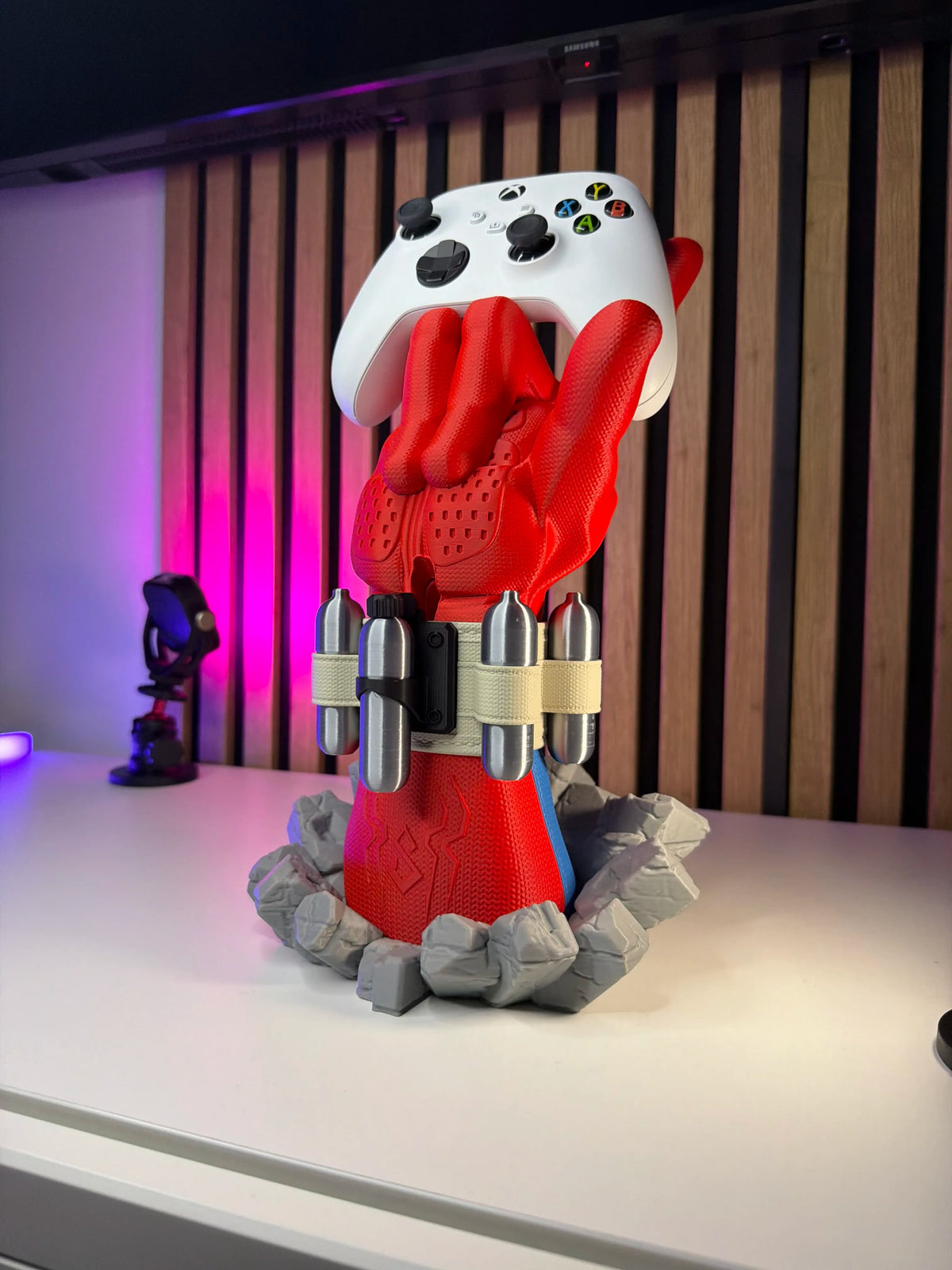 Spider-Man inspired 3D printed controller stand for gaming desk