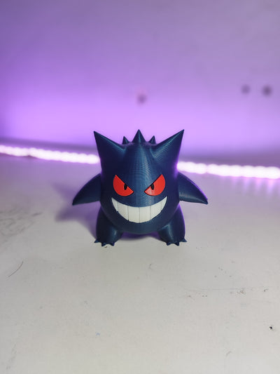 3D-printed Gengar Pokémon figure displayed as a gaming room decor piece.