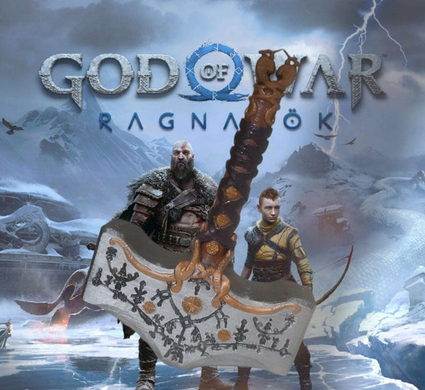 3D Thor Mjolnir Hammer Jotnar Edition God Of War Ragnarok - Real Size Replica 3D Printing & Handpainted with High Quality Products
