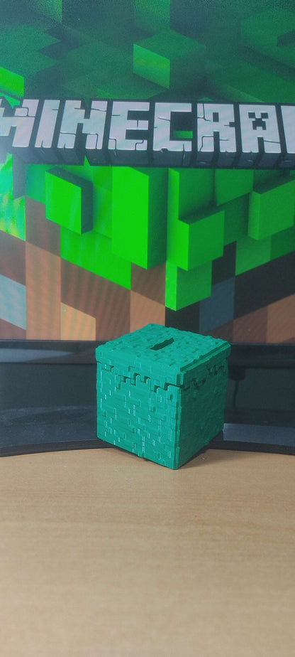 3D Minecraft Grass Block Fan Art Money Box Piggy Bank Money Bank