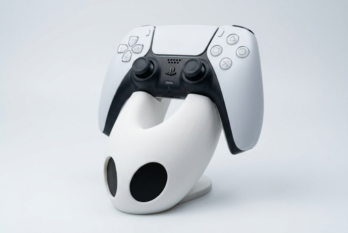 Angled view of Hornet controller holder with DualSense, studio visualization