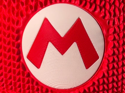 Knitted Super Mario Hat Decor – Mario Cap Gaming Room Decoration – Retro Gamer Gift – Nintendo Inspired Display Piece