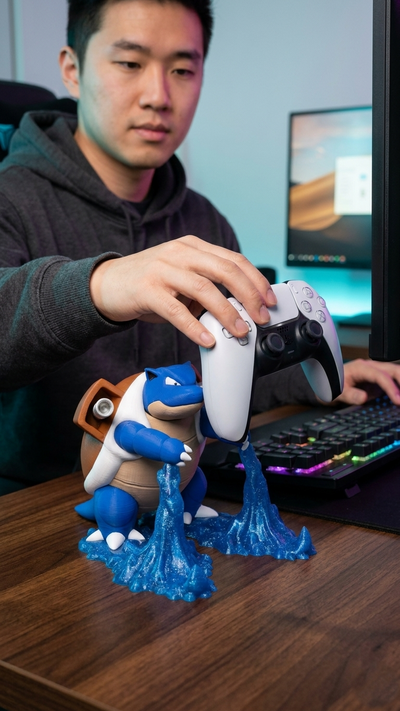 Blastoise Controller Holder & Stand, Water Type Fan Art Gaming Accessory, Compatible with Xbox, PS5, Nintendo Switch Pro, Gamer Gift