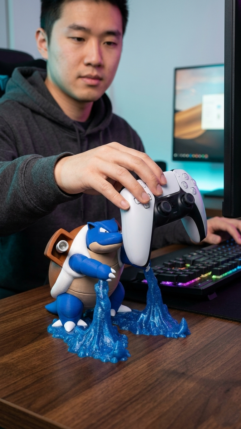 Blastoise Controller Holder & Stand, Water Type Fan Art Gaming Accessory, Compatible with Xbox, PS5, Nintendo Switch Pro, Gamer Gift