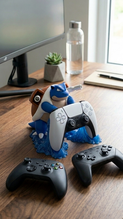 Blastoise Controller Holder & Stand, Water Type Fan Art Gaming Accessory, Compatible with Xbox, PS5, Nintendo Switch Pro, Gamer Gift