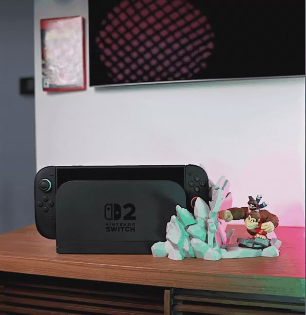 Load video: Donkey Kong Nintendo Switch 2 Dock Cover – 3D Printed Jungle Display Stand – Gorilla Smash Console Decor