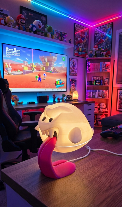 Boo Ghost lamp 3D printed with pink tongue base for gaming room