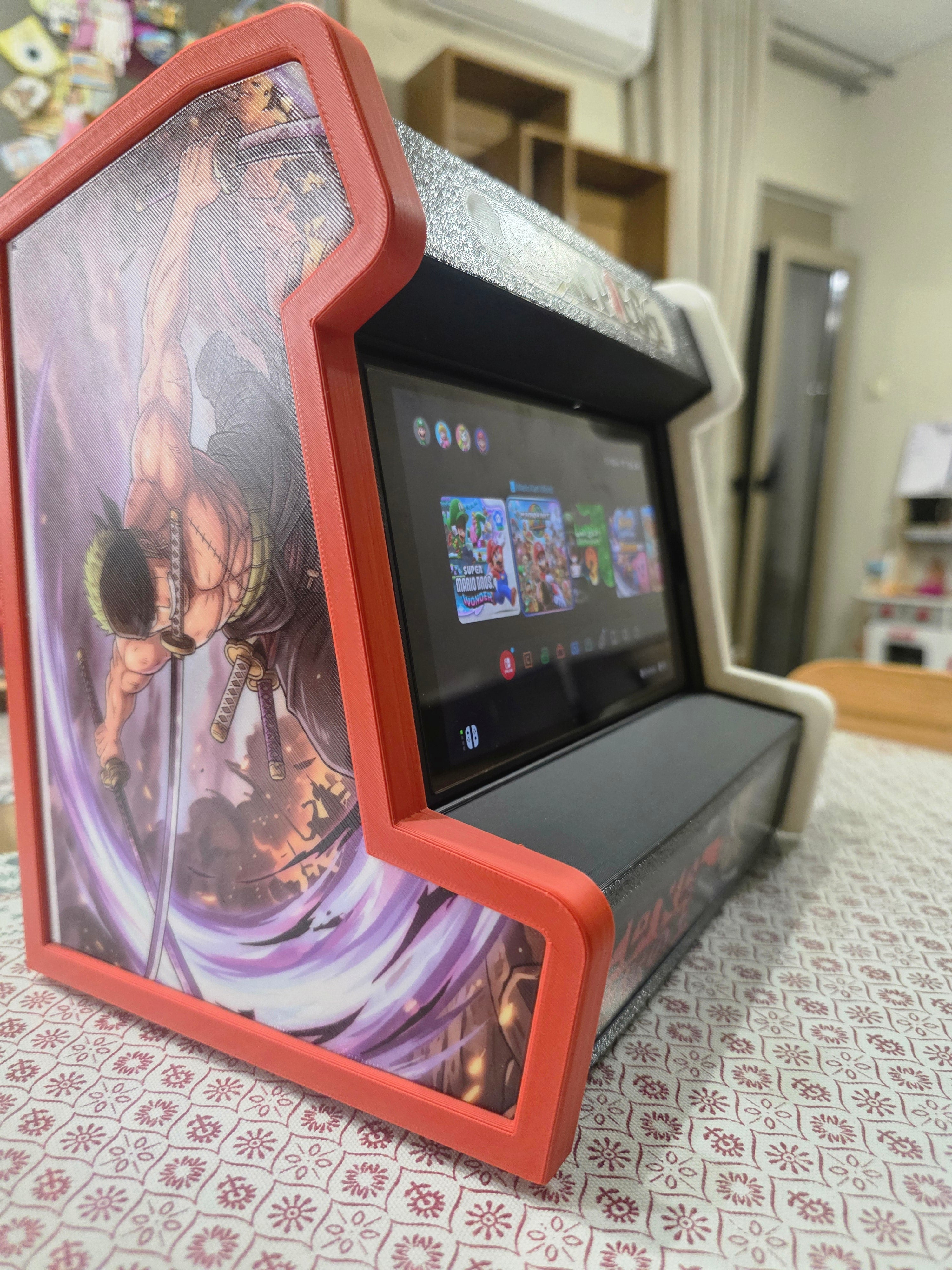 Nintendo Switch 2 Arcade Cabinet Dock in One Piece Roronoa Zoro Theme, Anime Manga Stand gift, Switch & gaming room accessories decor