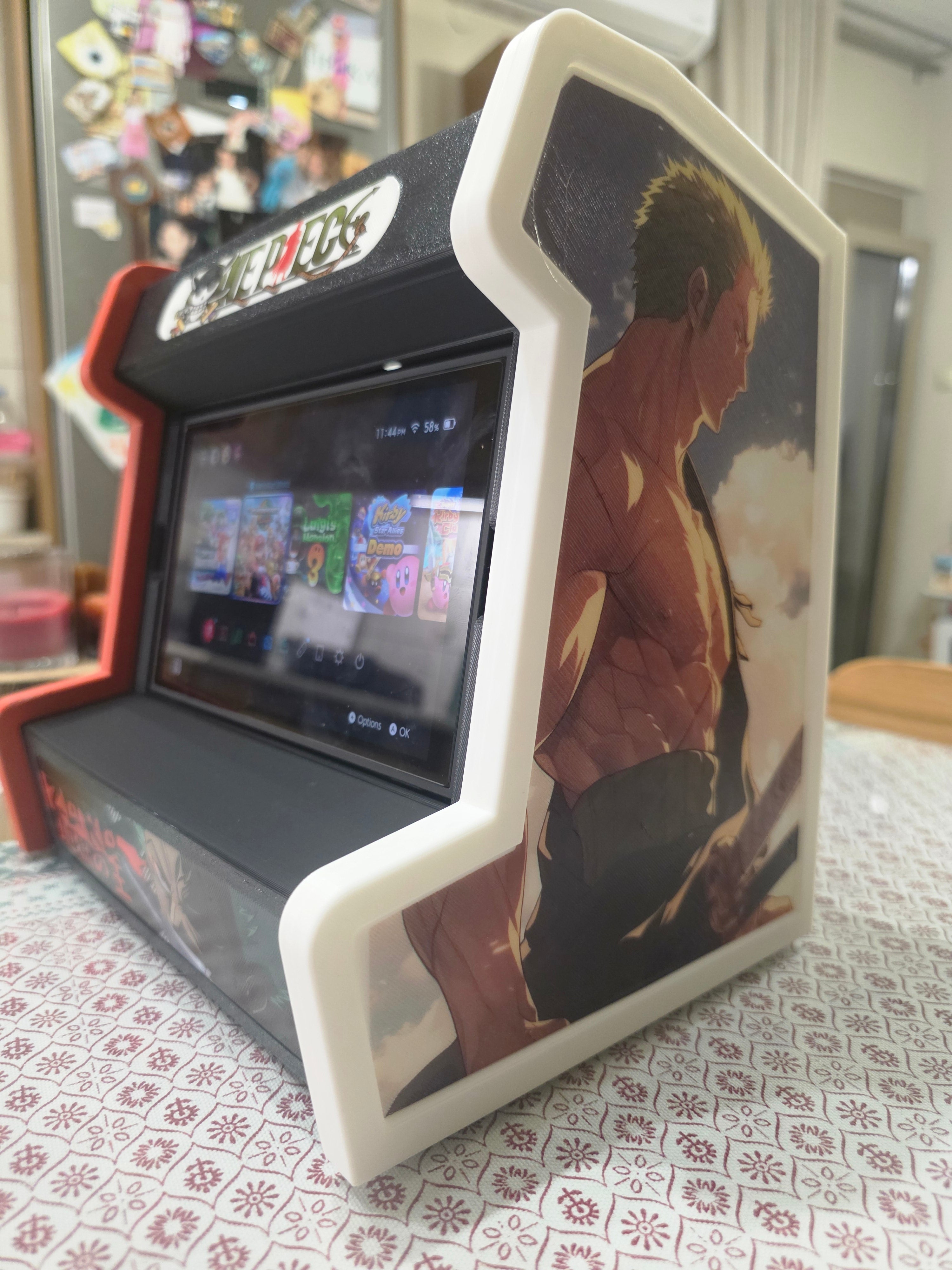 Nintendo Switch 2 Arcade Cabinet Dock in One Piece Roronoa Zoro Theme, Anime Manga Stand gift, Switch & gaming room accessories decor
