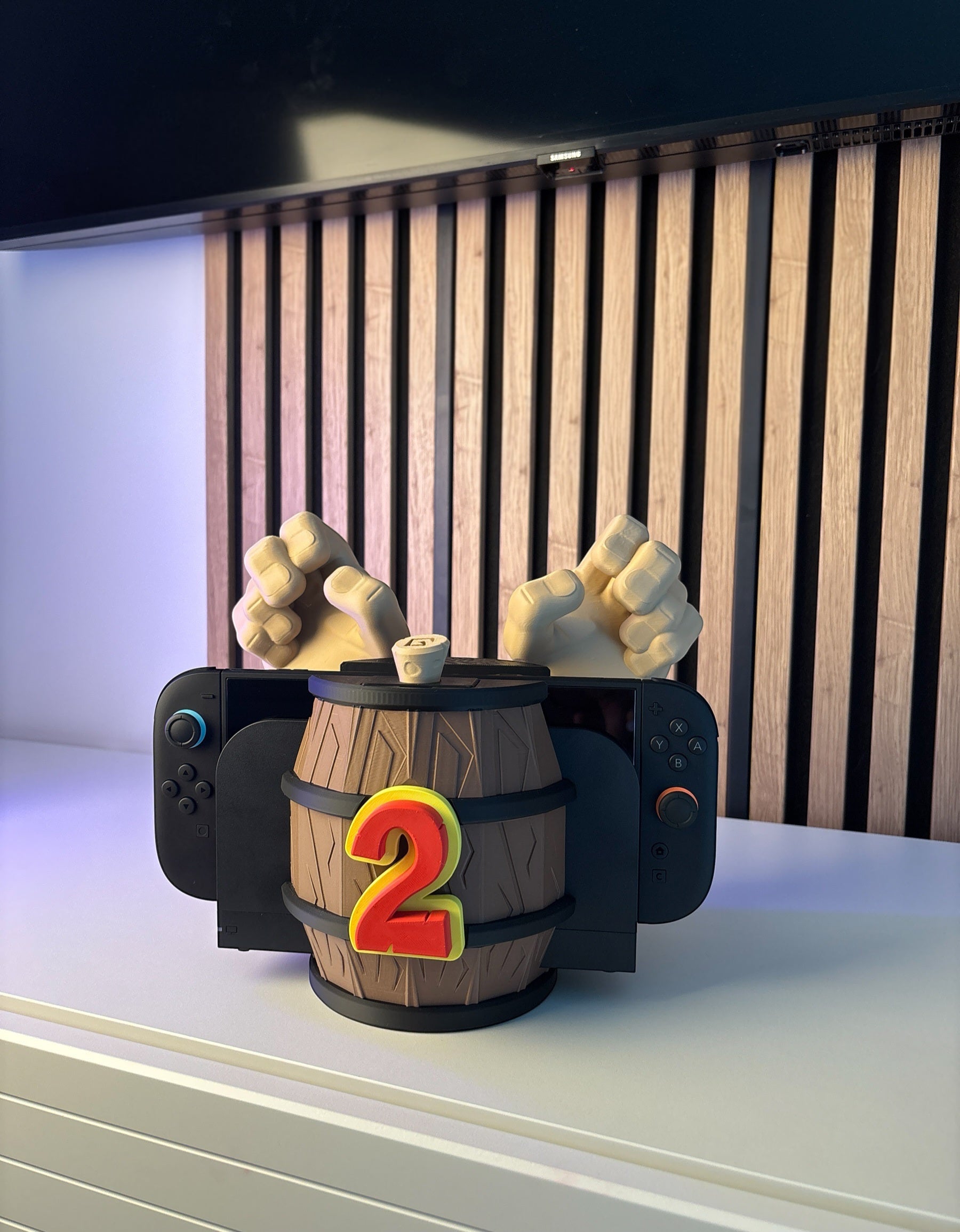 Donkey Kong Switch 2 Dock Stand – Nintendo Switch 2 DK Holder with Barrel Game Storage & Joy-Con Slots – Jungle Decor