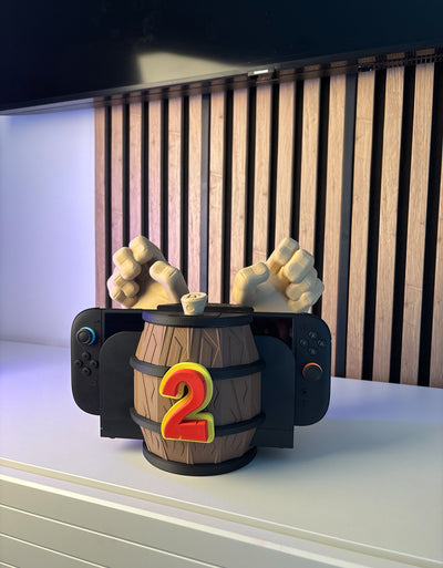 Donkey Kong Switch 2 Dock Stand – Nintendo Switch 2 DK Holder with Barrel Game Storage & Joy-Con Slots – Jungle Decor