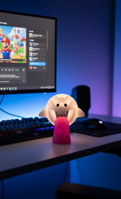 Boo Ghost 3D Printed Lamp | Iconic Super Mario Gaming Desk Decor